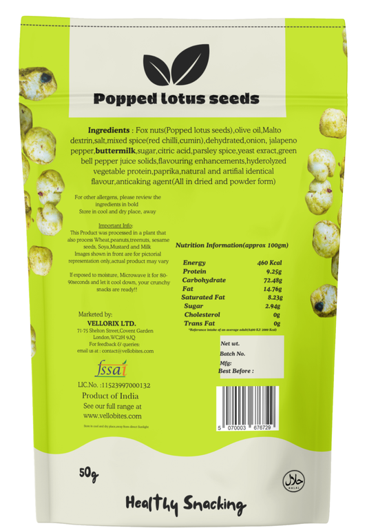 Vellobites Popped lotus seeds Jalapeno 50g