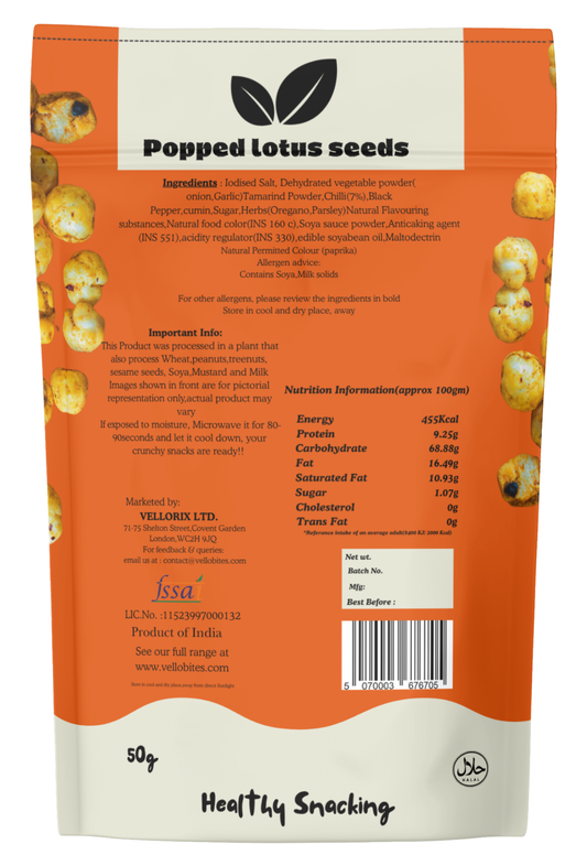 Vellobites Popped lotus seeds Peri-Peri 50g