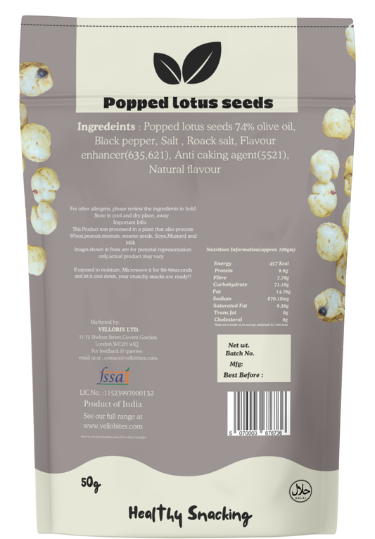 Vellobites Popped lotus seeds Salt & pepper 50g